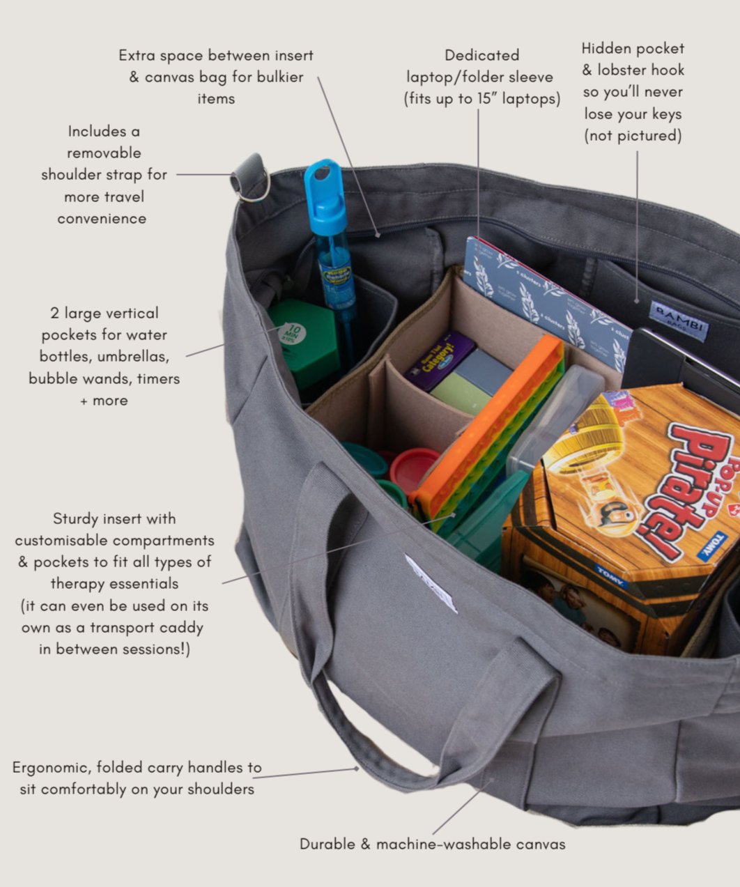 The Essential Bambi Bag Charcoal & Organisable Insert | Therapy