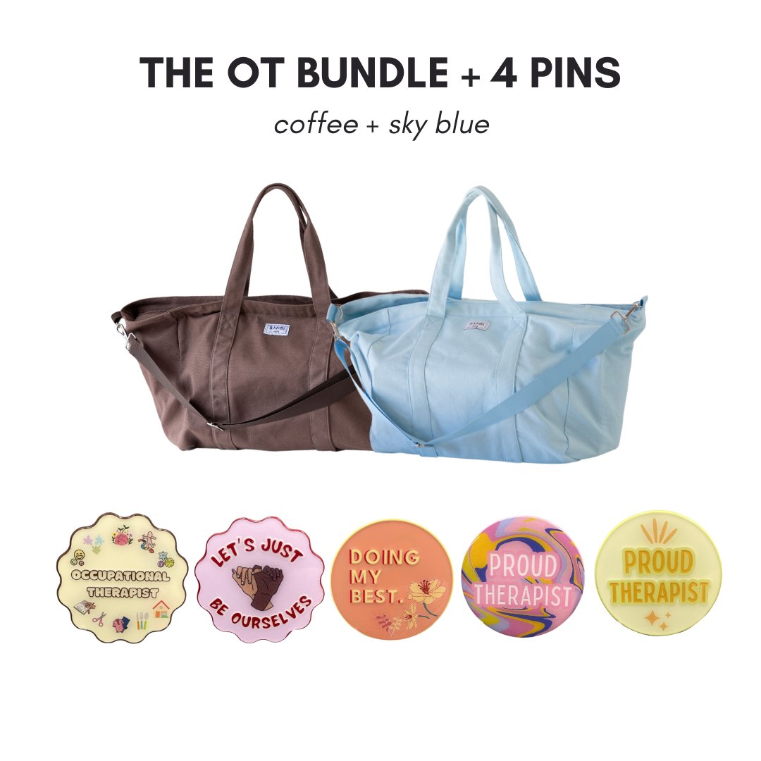 The OT Bundle + 4 Pins (Coffee + Sky Blue) - Bambi Bags