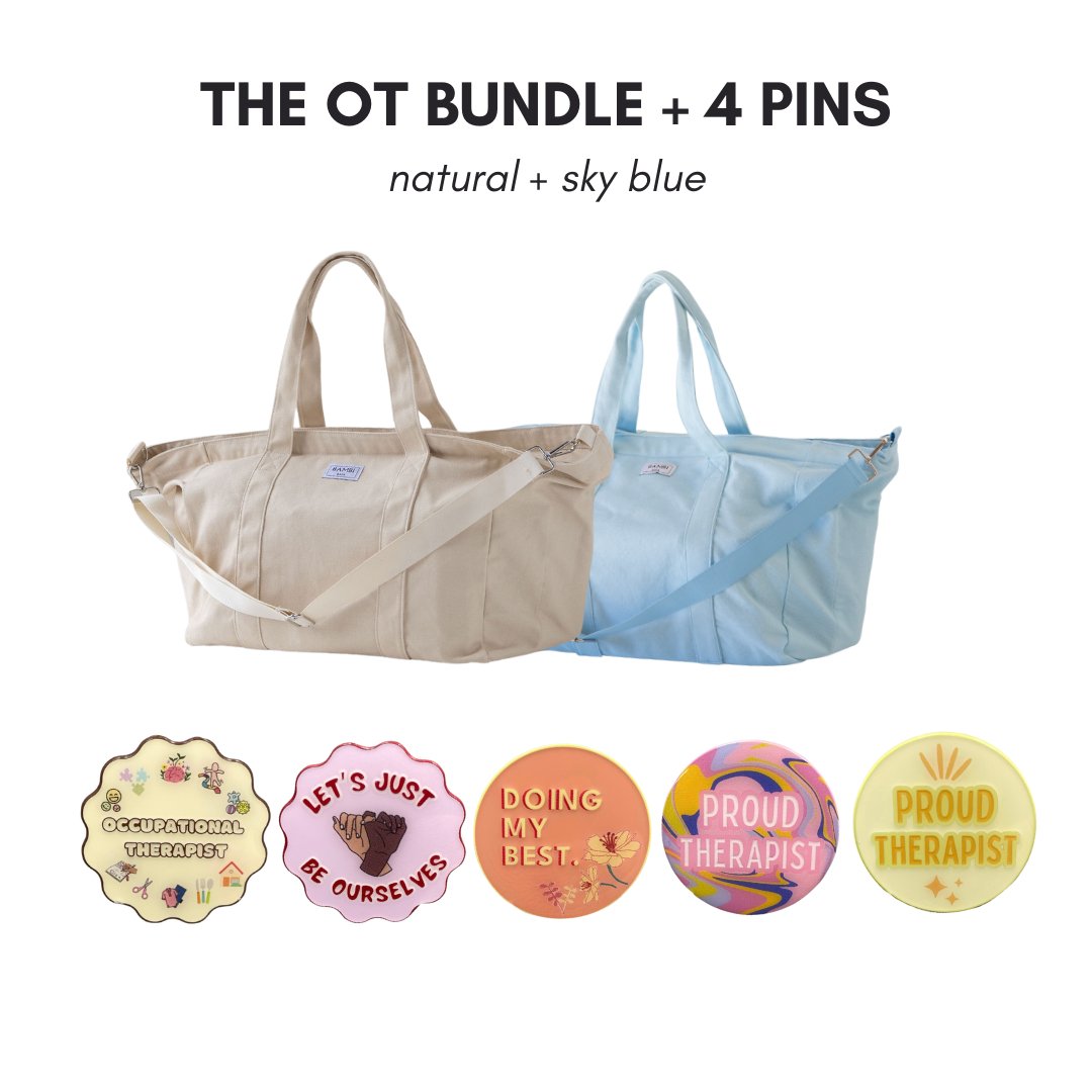 The OT Bundle + 4 Pins (Natural + Sky Blue) - Bambi Bags