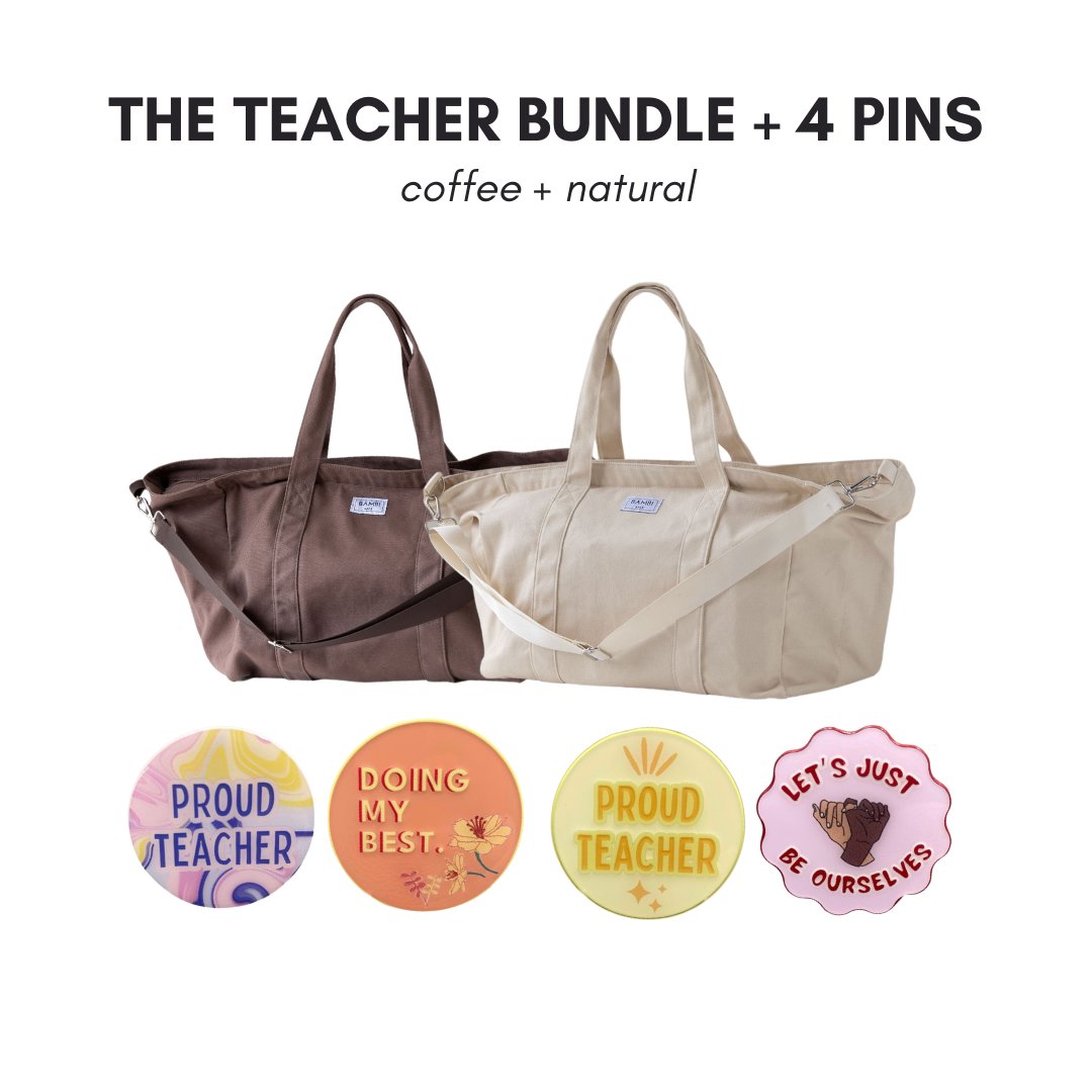 The Teacher Bundle + 4 Pins (Coffee + Natural) - Bambi Bags